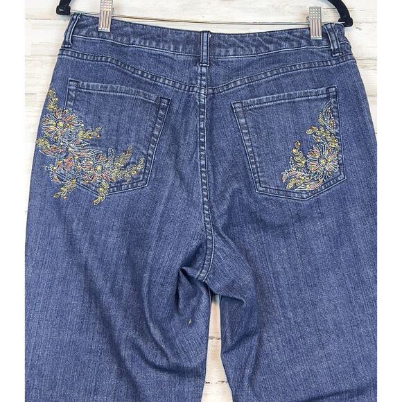 Chico's Platinum Jeans Womens 1.5 Blue Embellished Embroidered Denim 32x30* - Picture 1 of 11